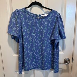 LC Lauren Conrad Blue Floral Blouse